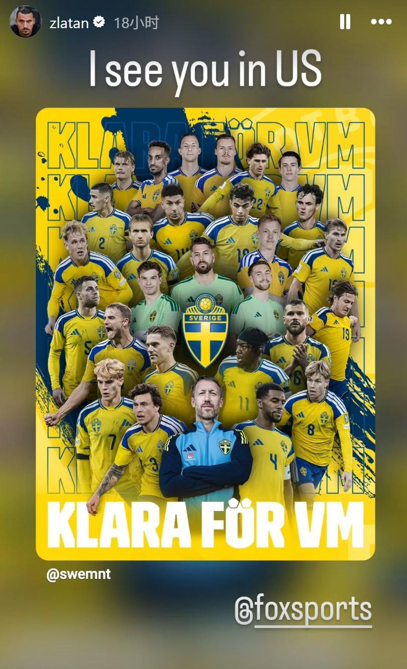 规则-来自前辈的认可，伊布祝贺瑞典进军世界杯：伙计们，美国见